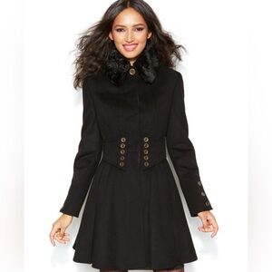Betsey Johnson Black Peacoat Jacket Pleated Corset Peplum Coat